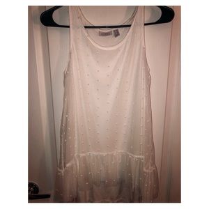 LOGO Polka Dotted Lace White Tank Top Blouse.